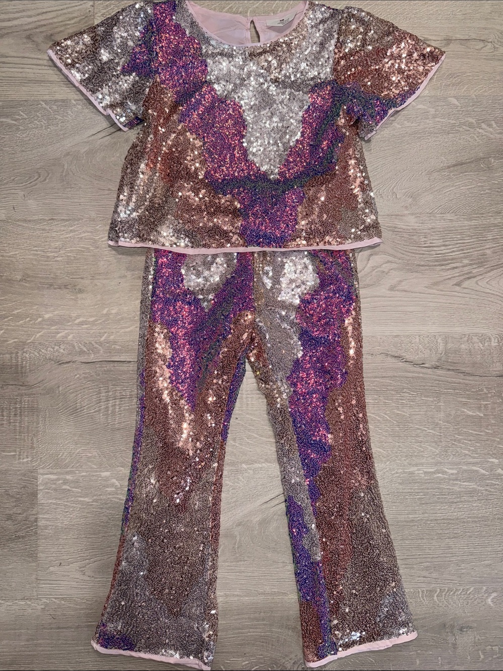 H&M Sequined Two-Piece Dance Outfit in Pink, Purple and Silver